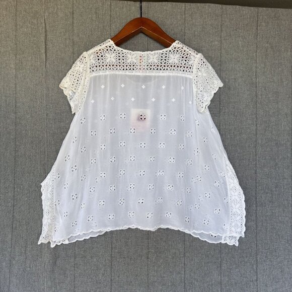 Johnny Was Darla Tunic White Embroidered Eyelet Lace Short Sleeve Swing Top - Picture 7 of 14